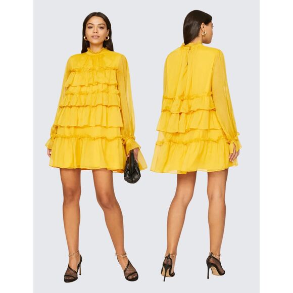 Adam Lippes Dresses & Skirts - Sunflower Yellow Tiered Ruffles Mini Dress | 60s-Style Retro Cocktail